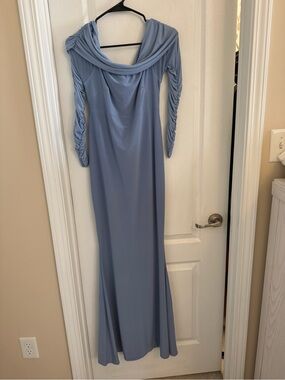 Powder blue maternity ruched dress